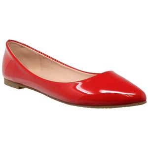 RED GLOSSY POINTED TOE BALLET FLAT